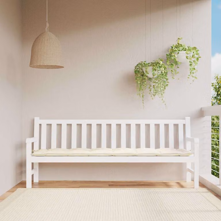 vidaXL Cuscino per Panca Bianco e Beige in Poliestere, L/P/H: 200 x 50 x 7 cm