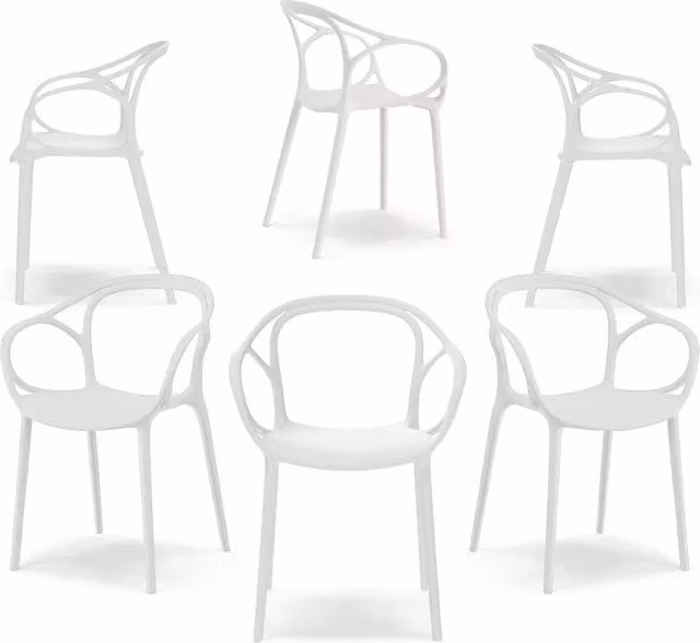 Set 6 sedie in polipropilene CHIARA, impilabile, design moderno, ideale per sala da pranzo, soggiorno, cucina, sala d’attesa, bar, ristoranti, colore Bianco