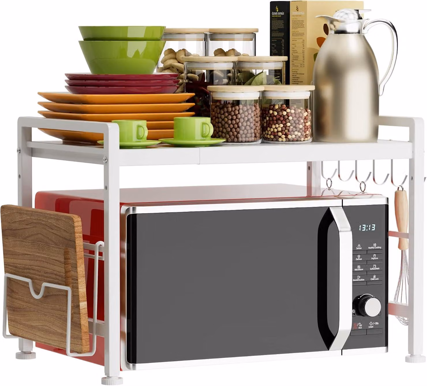 Contenitori per microonde. Ripiano estraibile per microonde – ripiano regolabile per piano di lavoro della cucina, con 2 livelli. Dimensioni: lunghezza da 15,7 a 23,6 pollici