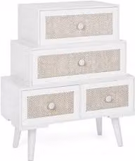 Cassettiera MONTIEL con 4 cassetti in stile scandinavo, colore bianco opaco e lino, Larghezza: 60 cm