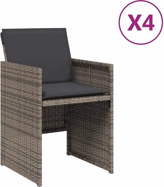 Sedie da Giardino con Cuscini 4 pz | Sedie da Esterno Grigio in Polyrattan