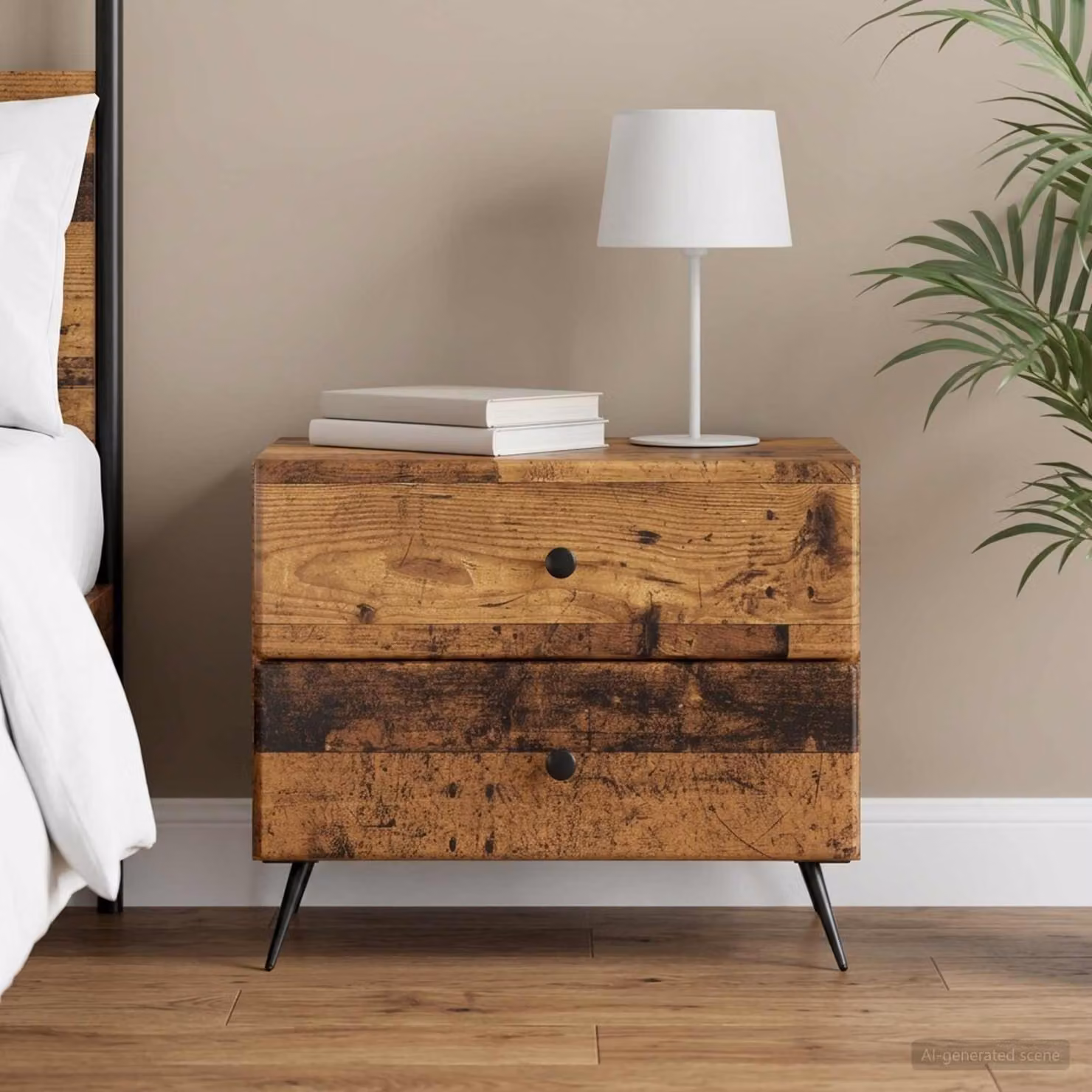 Armadio da Notte vidaXL in Legno Antico Marrone L: 62 cm, P: 34,5 cm, H: 47,5 cm