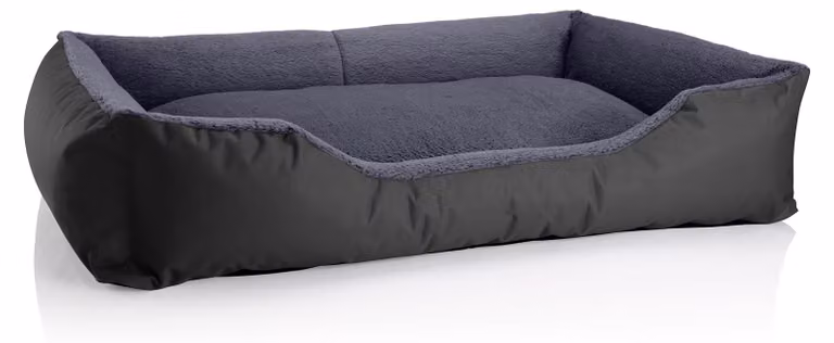 Letto per cani BedDog TEDDY, divano per cani lavabile con bordo e cuscino, THE-ROCK (nero/grigio), (XXL) ca. 120x85x23 cm