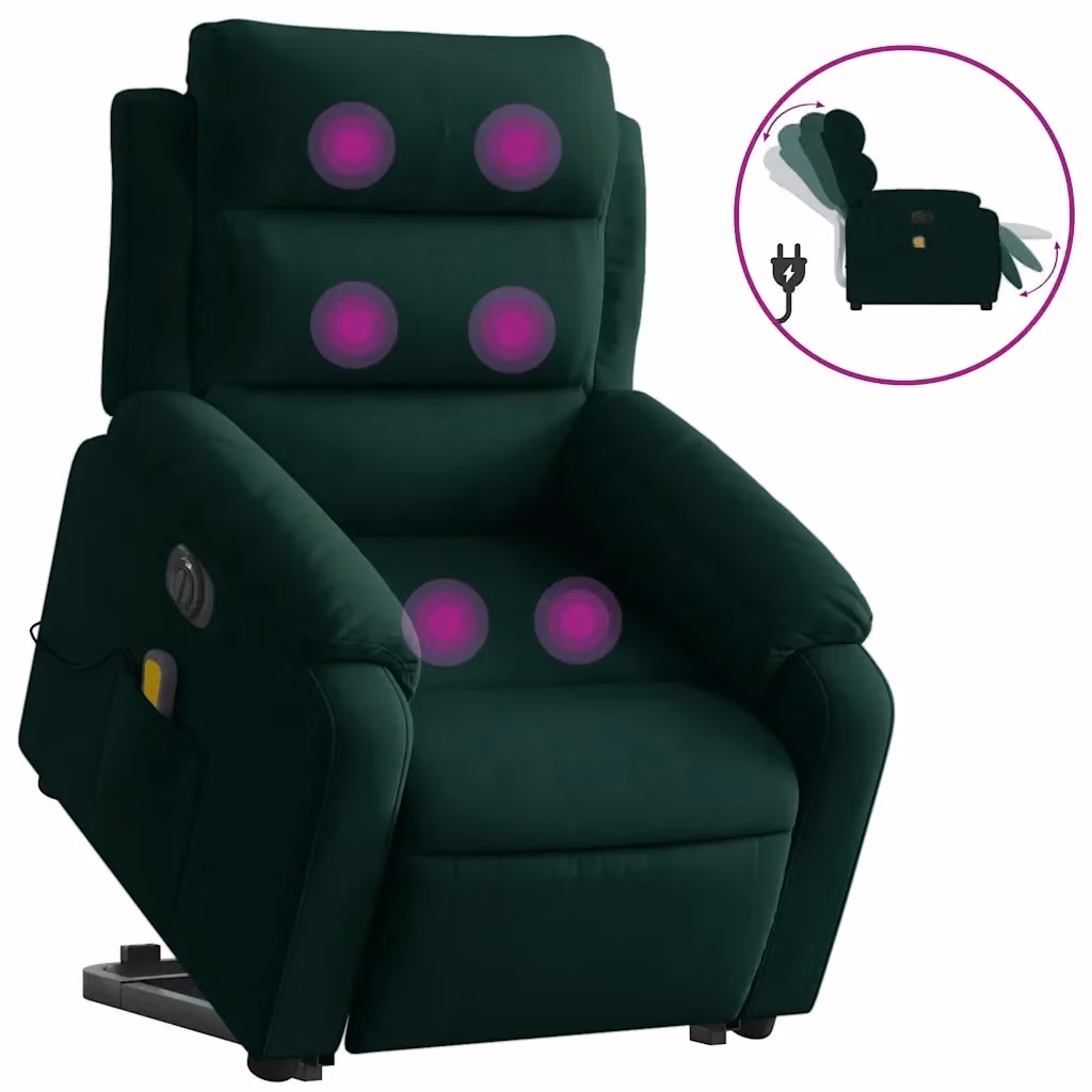 Poltrona Alzapersona Elettrica con Assistenza al Sollevamento vidaXL in Velluto Verde per Anziani – 2