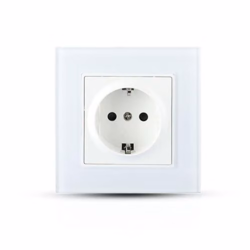 Presa ad Incasso Singola per Shuko e 10A 2P+T con Rivestimento in Vetro Colore Bianco