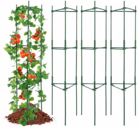 Set di 4 gabbie per pomodori VEVOR verdi in acciaio e plastica, supporti impilabili per piante rampicanti e orto, Altezza: 161,77 cm