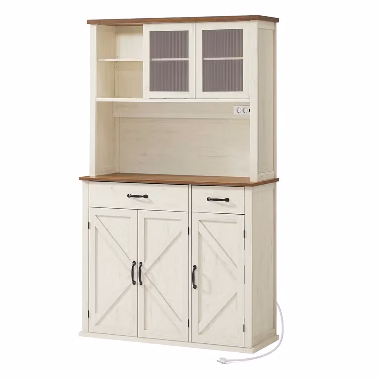 Credenza cucina con luce multipresa e ripiani regolabili, Legno-bianco / 106,5l cm
