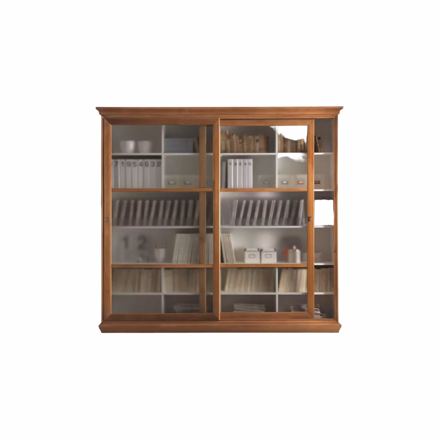 Libreria classica con 2 porte scorrevoli in legno e vetro Mobili 2G L: 250 cm, P: 45 cm, H: 224 cm – 1