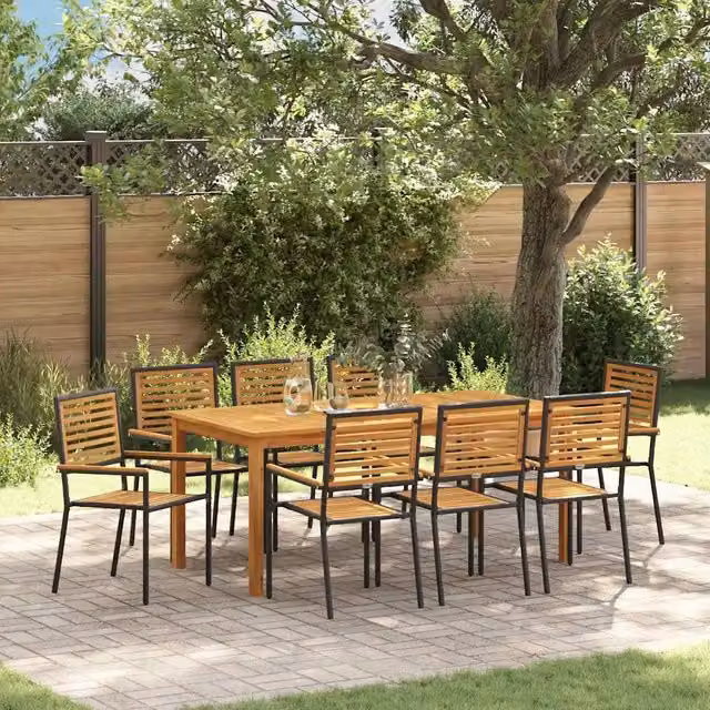 Set da pranzo da giardino vidaXL in rattan e legno di acacia nero e marrone per 9 persone