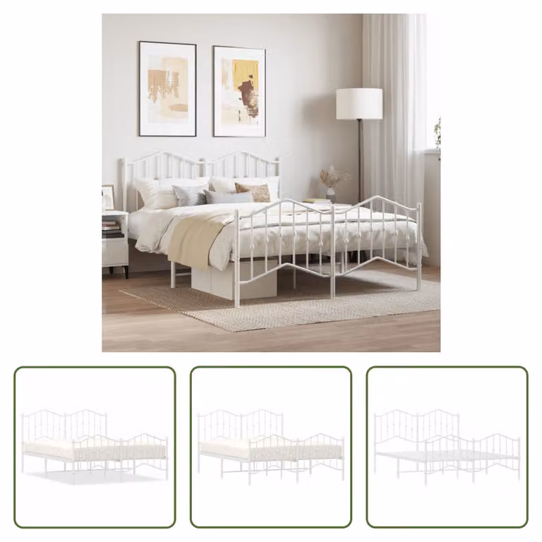 The Living Store Struttura letto con testiera e pediera in metallo bianco 135x190 cm