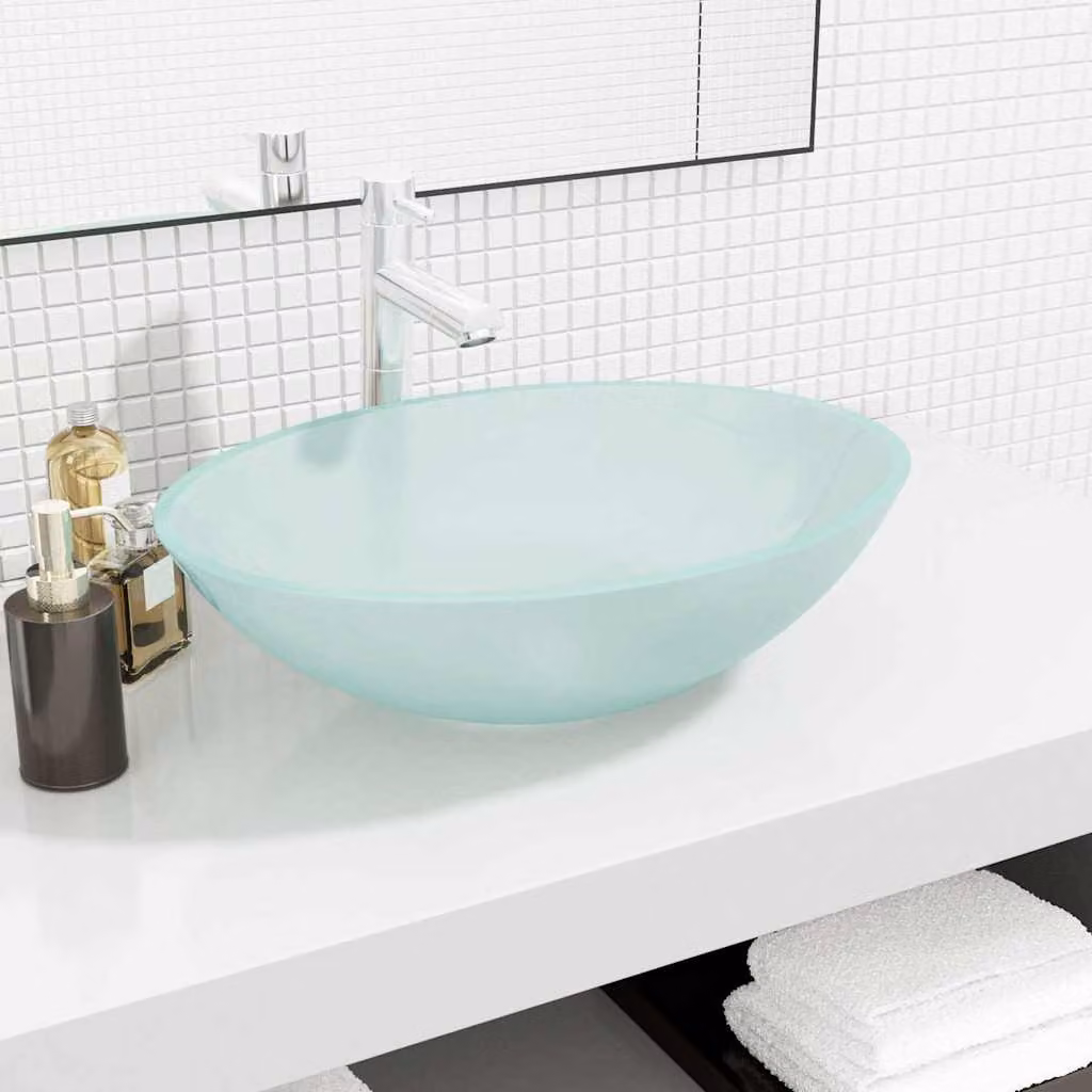 Lavandino da appoggio ovale in vetro vidaXL, L: 50 cm, P: 37 cm, H: 14 cm
