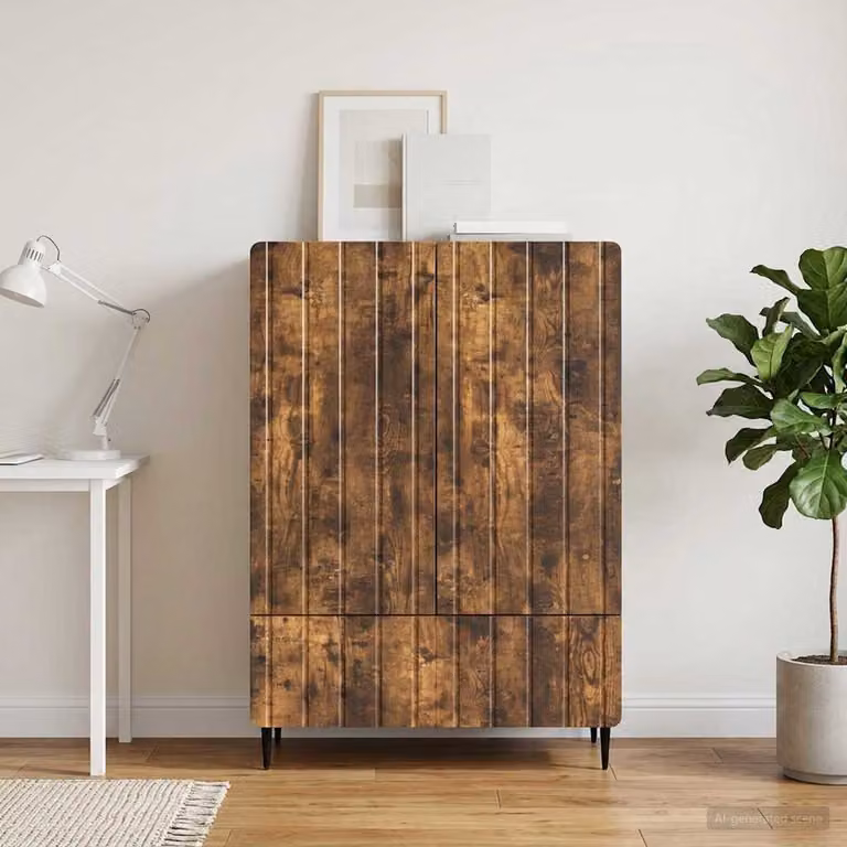 Credenza moderna vidaXL in legno e metallo, colore rovere fumo, L: 66 cm, P: 34,5 cm, H: 97 cm