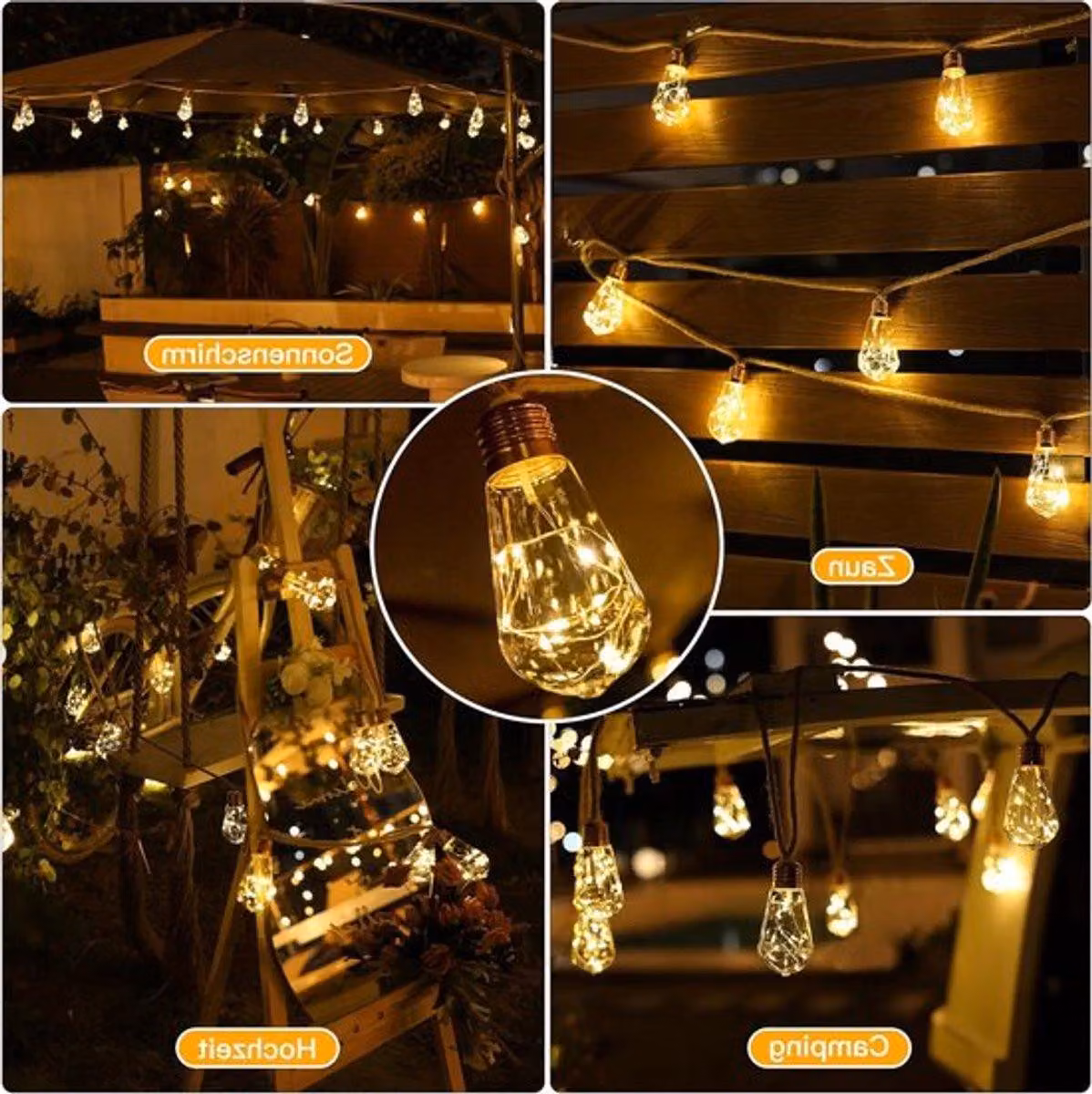 Catena luminosa a LED solare per esterni, con 24 lampadine, lunga 12 metri. Illuminazione d'atmosfera resistente alle intemperie, con 8 modalità, timer e dimmer, ideale per giardino, balcone e