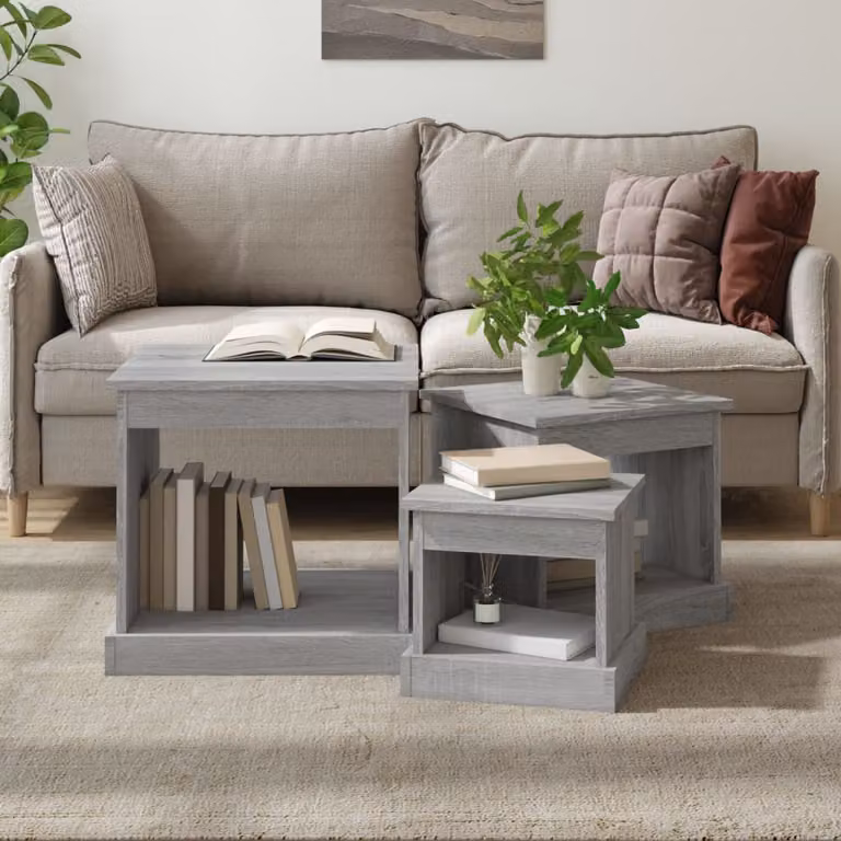 Set di 3 tavolini da salotto vidaXL in legno multistrato colore grigio sonoma