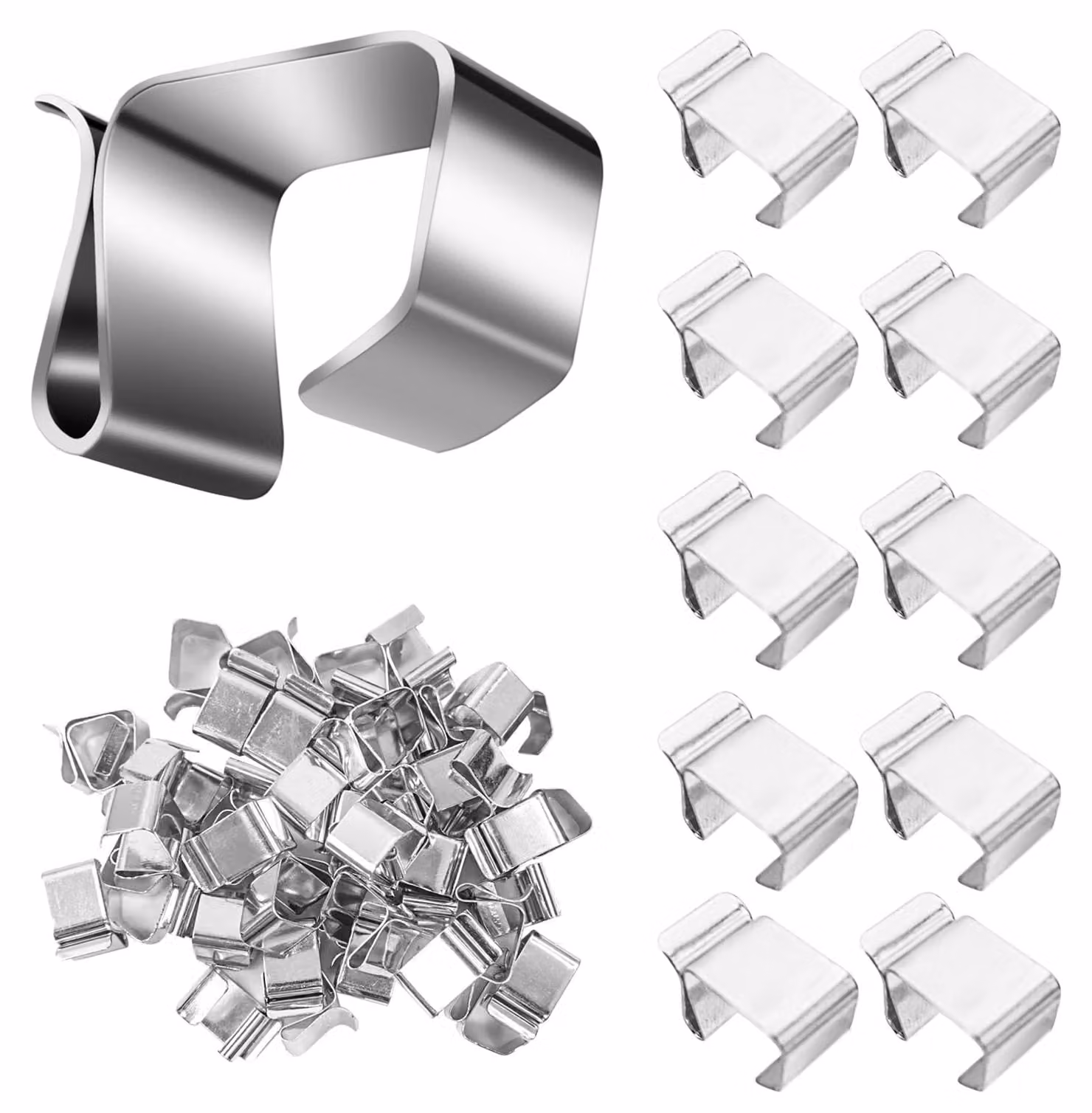 50 ganci per grondaie, adatti per catene luminose, in acciaio al manganese, color argento, dimensioni 19x15 mm