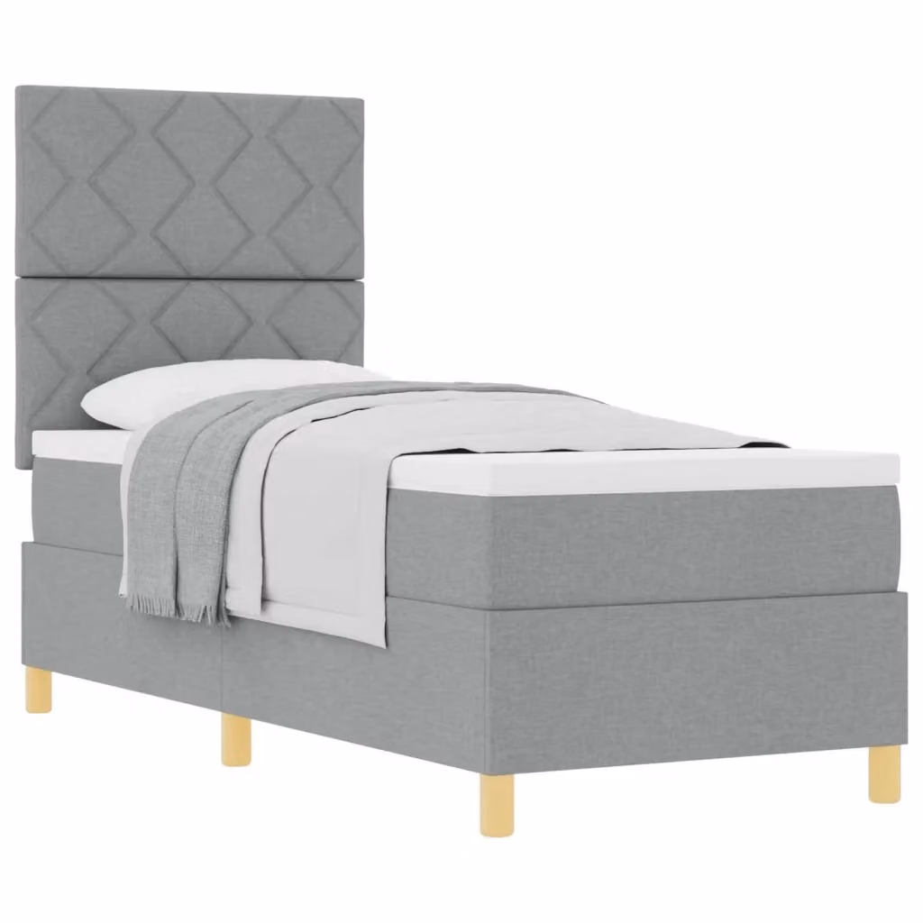 Letto a molle con testiera vidaXL in tessuto grigio con struttura in legno e MDF L: 80 cm, P: 200 cm, H: 128 cm – 2