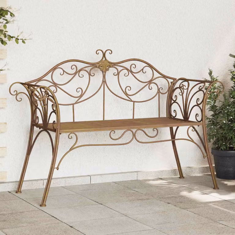 Panchina da giardino vidaXL a 2 posti in acciaio color bronzo L: 131 cm, P: 47,5 cm, H: 90 cm