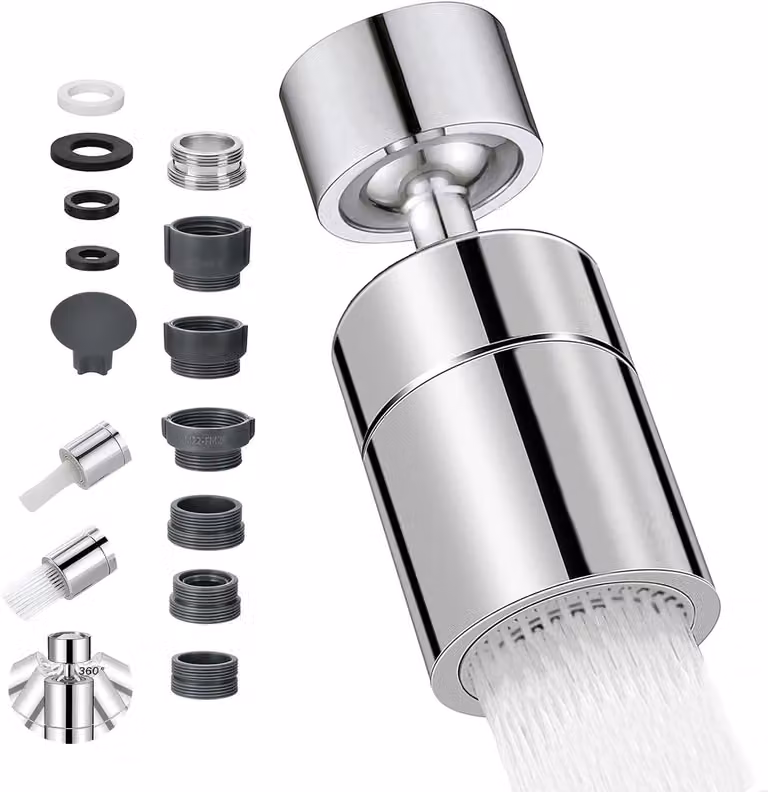 Rubinetto da cucina con bocchetta girevole a 360° - Rubinetto da cucina con erogatore rotante - Ugello del rubinetto con due modalità di erogazione - Filtrazione multistrato e 5 tipi di adattatori