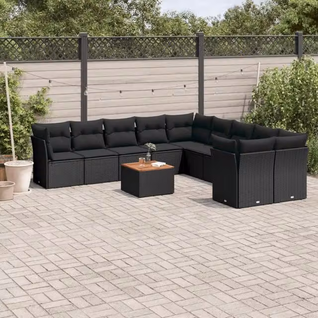 Set Divani da Giardino 11 pz con Cuscini in Polyrattan Nero 3223850