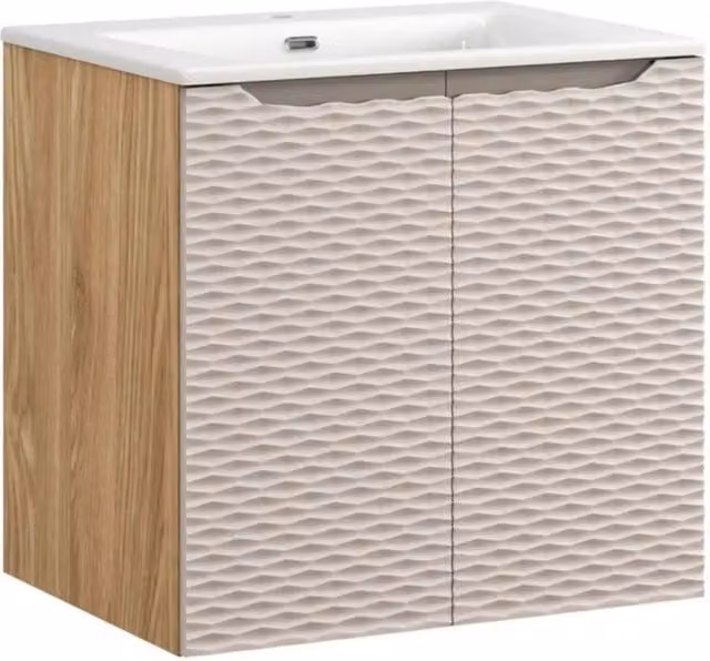 Set da bagno YOKA beige: mobile sottolavabo con armadietti 60 cm + lavabo da incasso