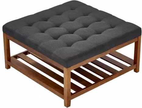 Tavolino da Caffè Quadrato VEVOR in Legno Massello con Ripiano Portaoggetti e Poggiapiedi in Lino, Grigio Scuro, L/P/H: 87,5 x 87,5 x 44,5 cm
