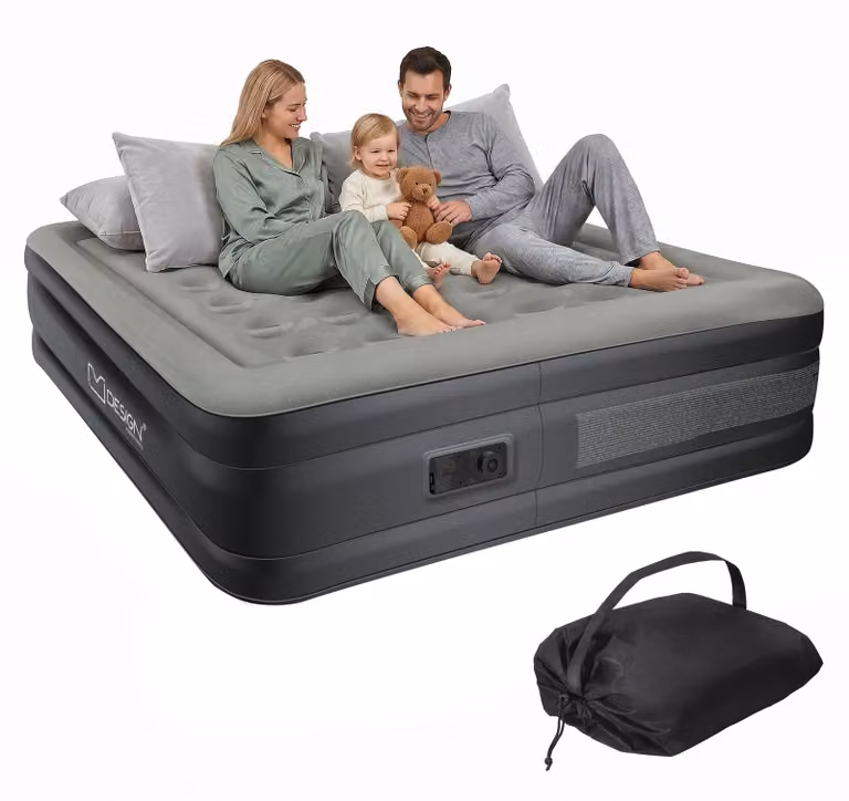 Materasso gonfiabile ML-Design per 2 persone, 203x157x47 cm, colore grigio. Letto gonfiabile autogonfiante con pompa d'aria a 230V. Materasso gonfiabile, letto per ospiti, letto matrimoniale