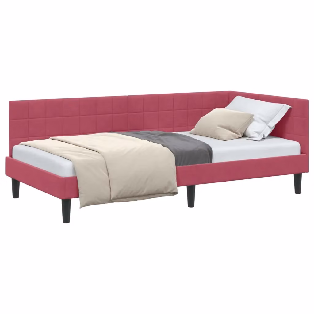 Cornice del letto ad angolo vidaXL in velluto rosso, L: 190 cm, P: 90 cm, H: 72 cm – 2