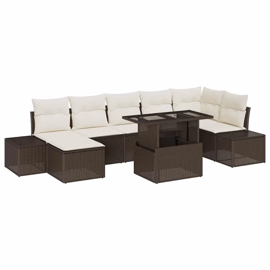 Set Divano da Giardino vidaXL 8 Pezzi a Forma di L con Cuscini Marrone e Beige – 2