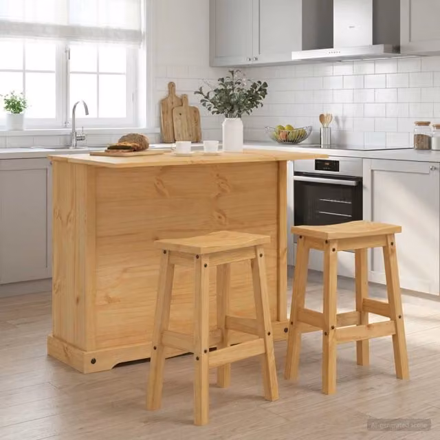 Set isola da cucina moderno vidaXL Cera di Miele in legno di pino, 3 pezzi, marrone, L/P/H: 112 x 70 x 91,5 cm