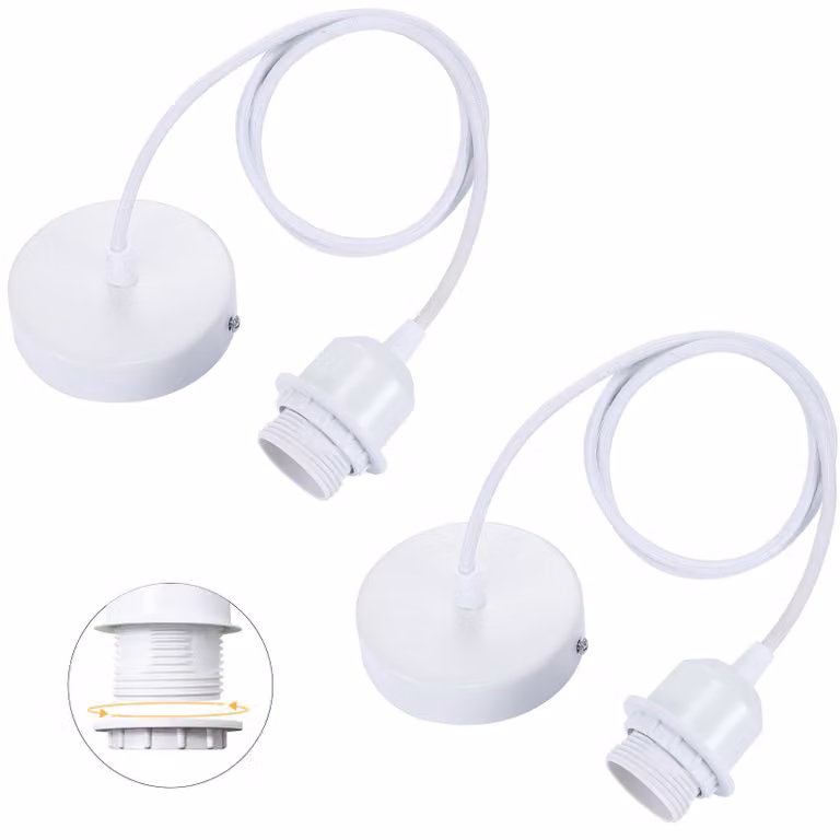 Set di 2 portalampade con anello di fissaggio, cavo per lampada da 100 cm