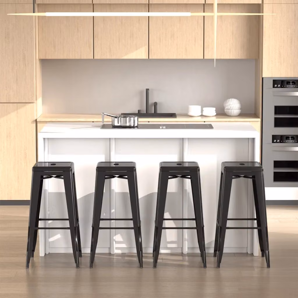 Set di 4 sgabelli da bar impilabili GIORDANOSHOP in metallo nero con design minimalista L/P/H: 43 x 43 x 76 cm – 2