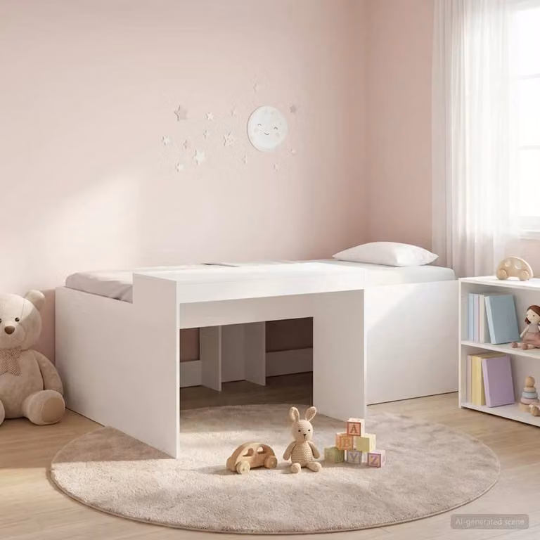 Letto alto singolo per bambini con scrivania vidaXL, Bianco e Rovere, L: 193,0 cm, P: 120,0 cm, H: 133,5 cm