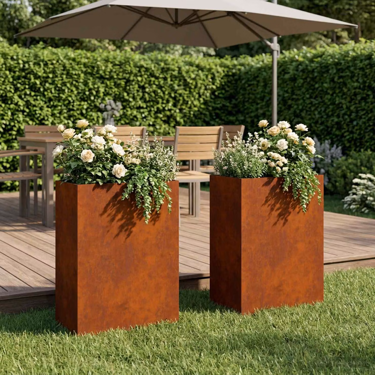 Set di 2 vasi da giardino vidaXL in acciaio color marrone, L/P/H: 40 x 30 x 75 cm