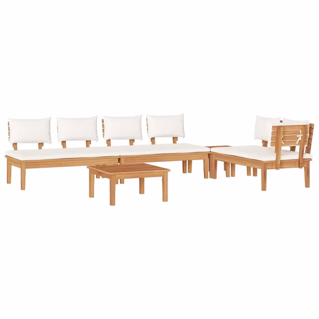 Set Divano da Giardino a L vidaXL 5 pz in Legno di Teak Marrone e Beige con Tavolino e Cuscini – 2