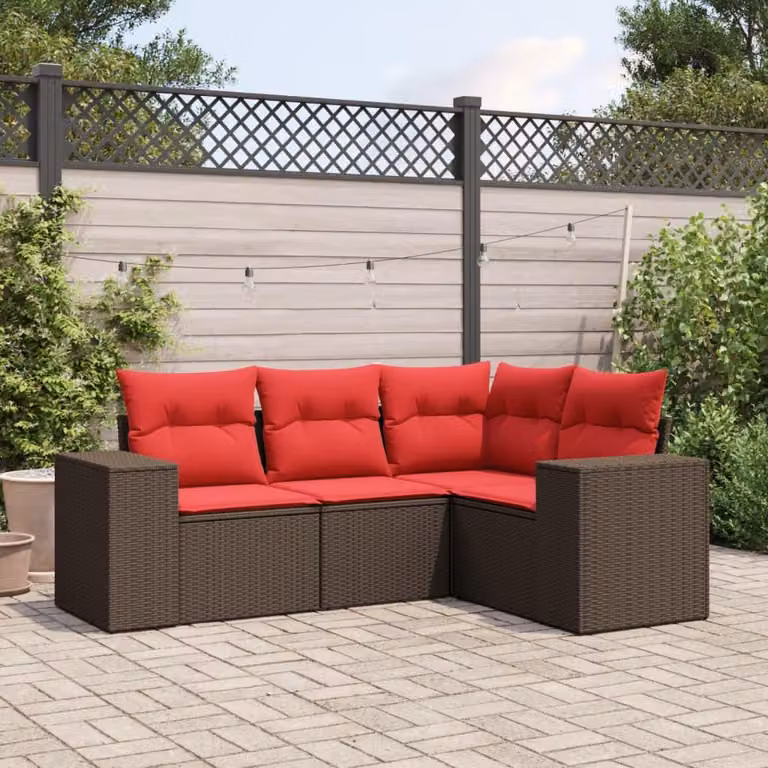 Maison Exclusive - Set divano da giardino a 4 pezzi con cuscini, marrone, polyrattan
