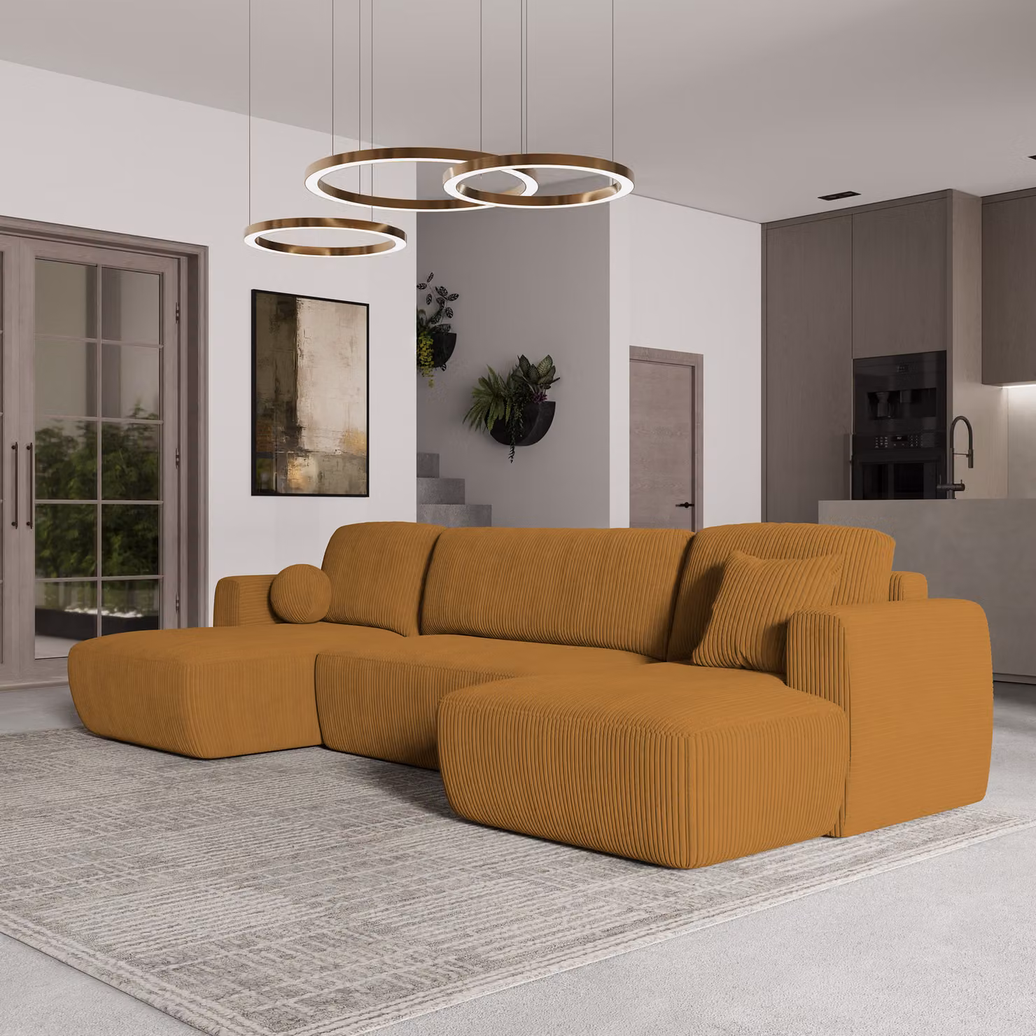 Divano angolare SENTUM P di Masseno con funzione letto a U, divano con box letto, divano da soggiorno, divano, divano letto, set di divani - giallo, POSO 01