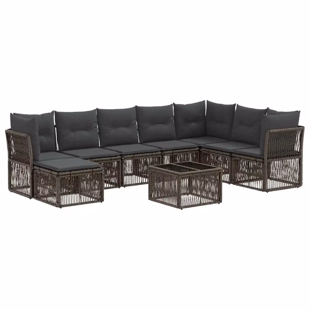 Set Divano da Giardino a L vidaXL in Polyrattan Grigio con 9 Pezzi, Tavolino e Cuscini Inclusi – 2