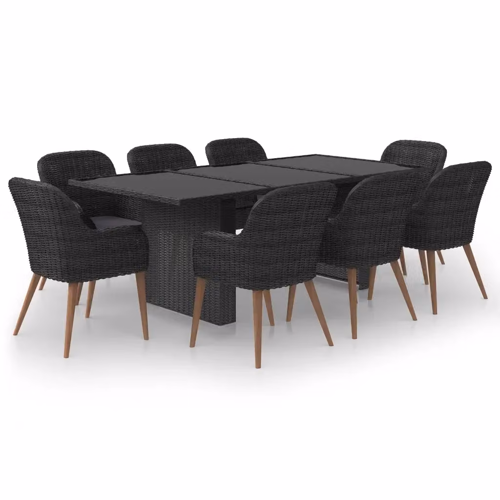 Set da pranzo da giardino vidaXL in polyrattan e vetro nero e grigio con tavolo rettangolare in legno di acacia, 9 pezzi – 2