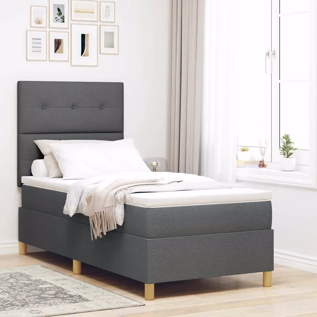 Letto a molle con testiera vidaXL in tessuto grigio, L 80 cm x P 200 cm