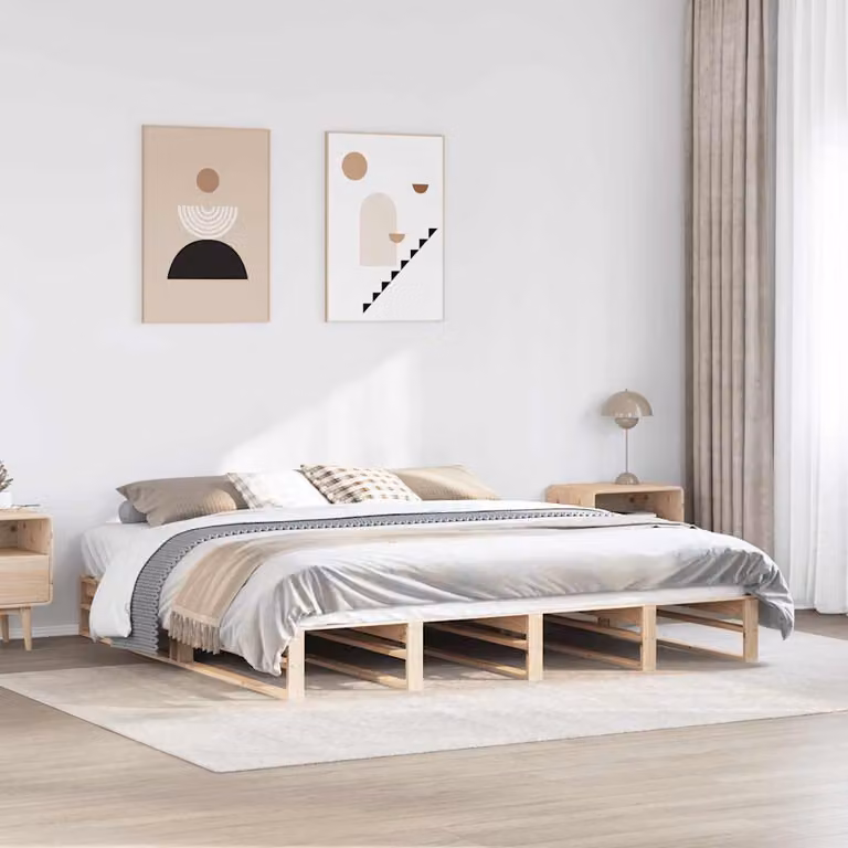 Letto senza materasso vidaXL in legno massello di pino color marrone, L/P: 200 x 200 cm