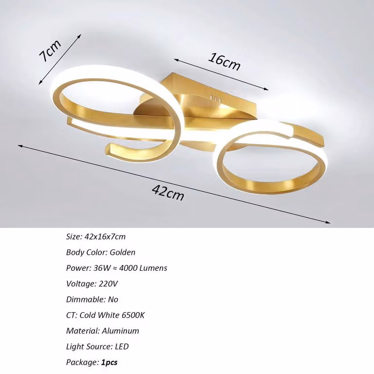 Pannello LED per soffitto - Modello A4905 - 36 W - Luce bianca fredda 6500 K - Non dimmerabile - Alluminio - Oro - Adatto per ambienti da 10 a 15 m²