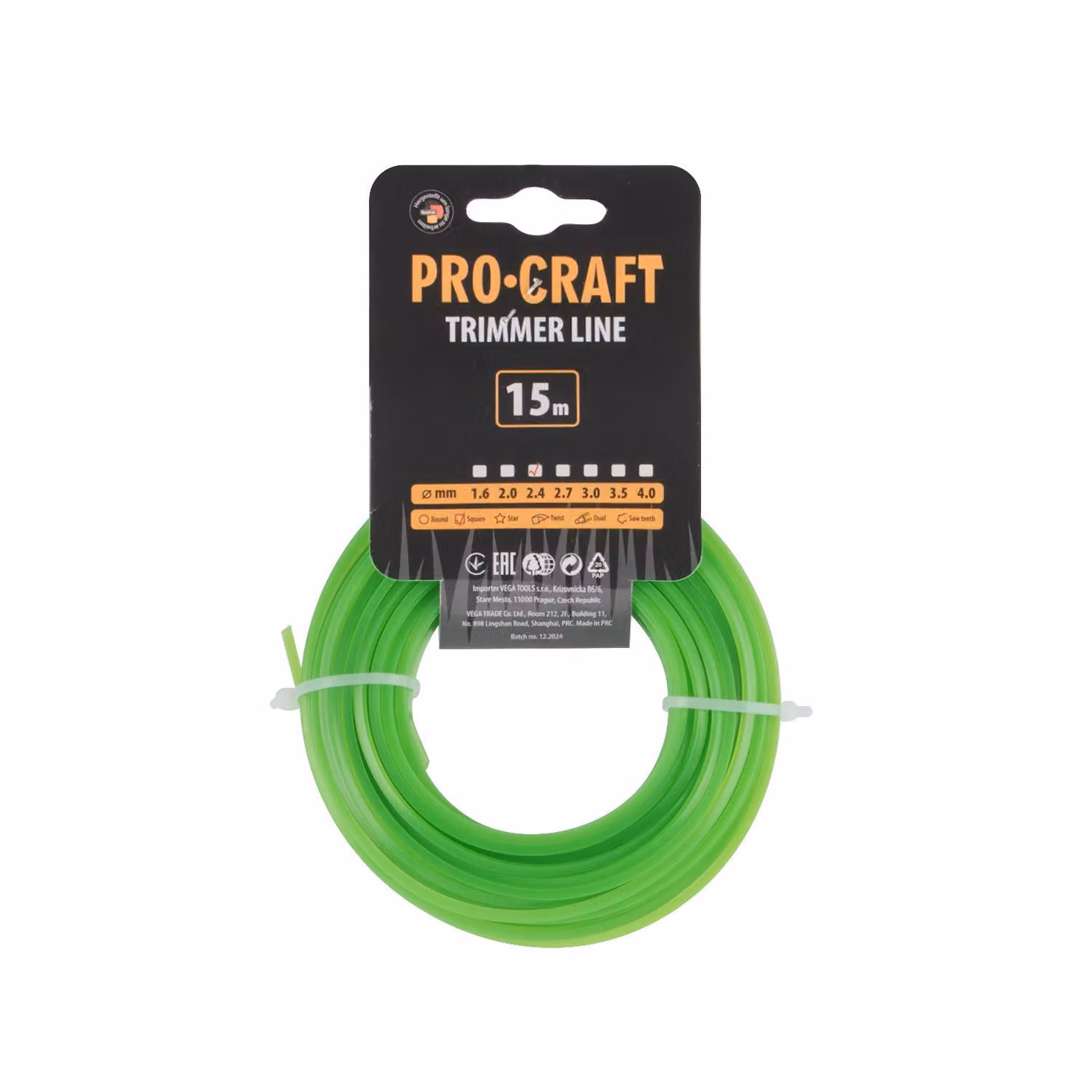 Filo per tosaerba (2,4 mm) (15 m), quadrato, PROCRAFT KV-2.4/15
