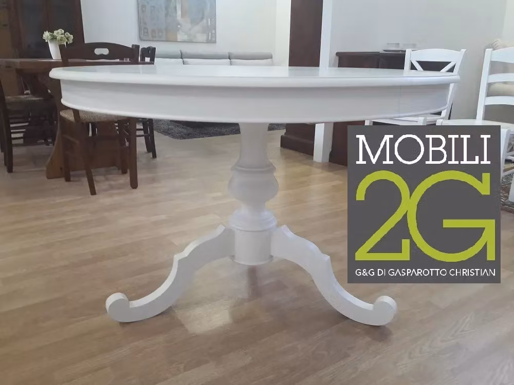 Tavolo rotondo arte povera Mobili 2G bianco opaco, diametro: 120 cm, estensibile +40 cm – 3