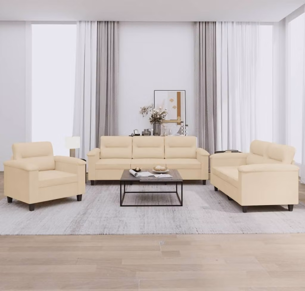 Maison Exclusive - Set divano a 3 posti con cuscini in microfibra color crema
