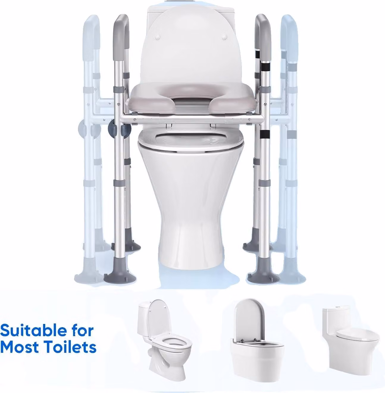 Sedile WC rialzato, altezza regolabile, design antiscivolo, grigio chiaro