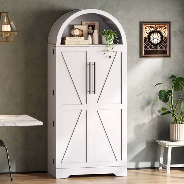 Armadio alto 165x70x40 cm bianco, vetrina per vino e cucina con ripiano sopra la porta e parte superiore aperta, per soggiorno, sala da pranzo e camera
