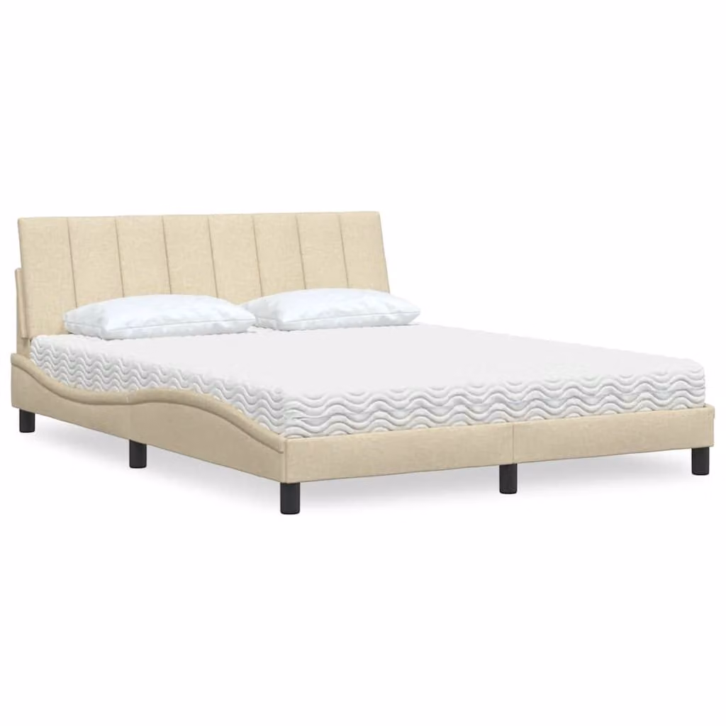 Letto con Materasso Hanko vidaXL in Tessuto Beige e Bianco L 160 cm x P 200 cm