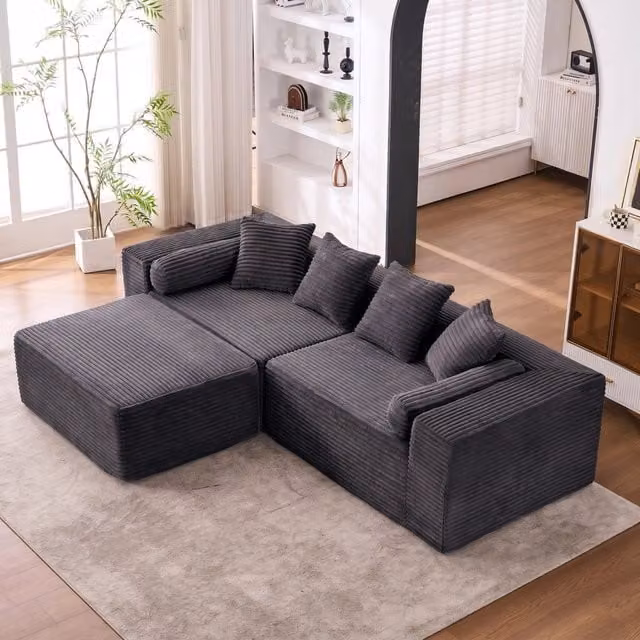 Divano modulare con chaise longue; senza attrezzi; schiuma e molle nero