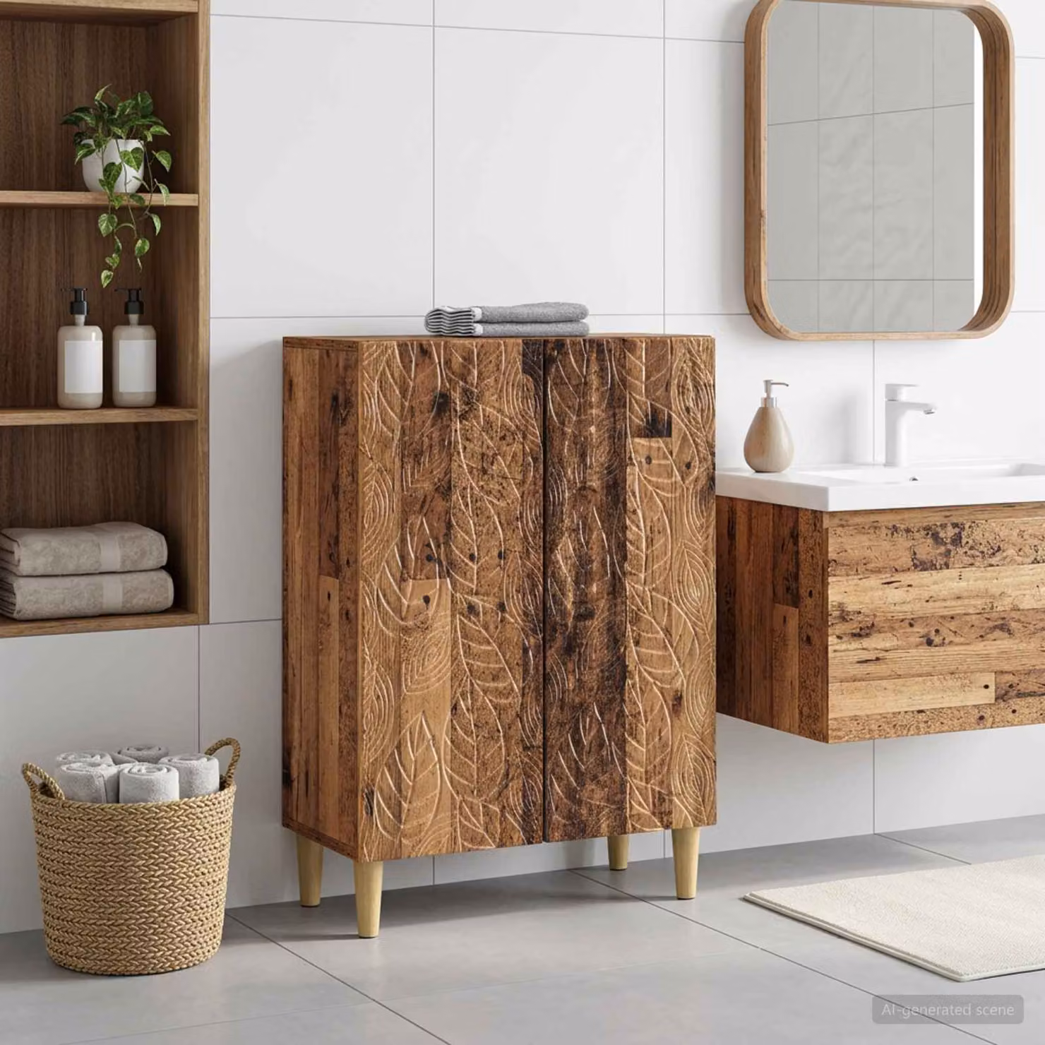 Mobiletto da Bagno vidaXL DELFT in Legno Antico Marrone L: 59,5 cm, P: 31 cm, H: 80 cm
