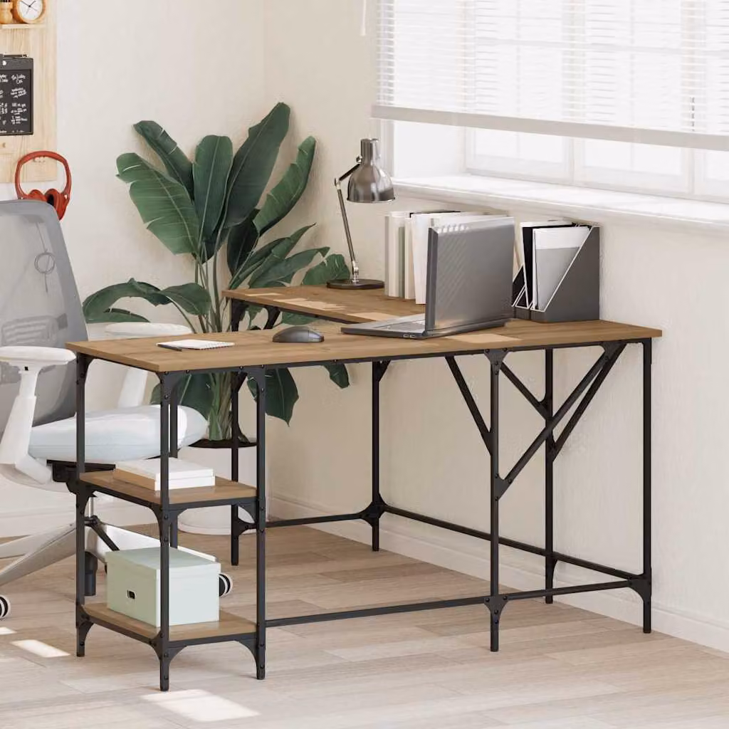 Scrivania angolare in stile industriale vidaXL, colore rovere, L/P/H: 139 x 139 x 75 cm